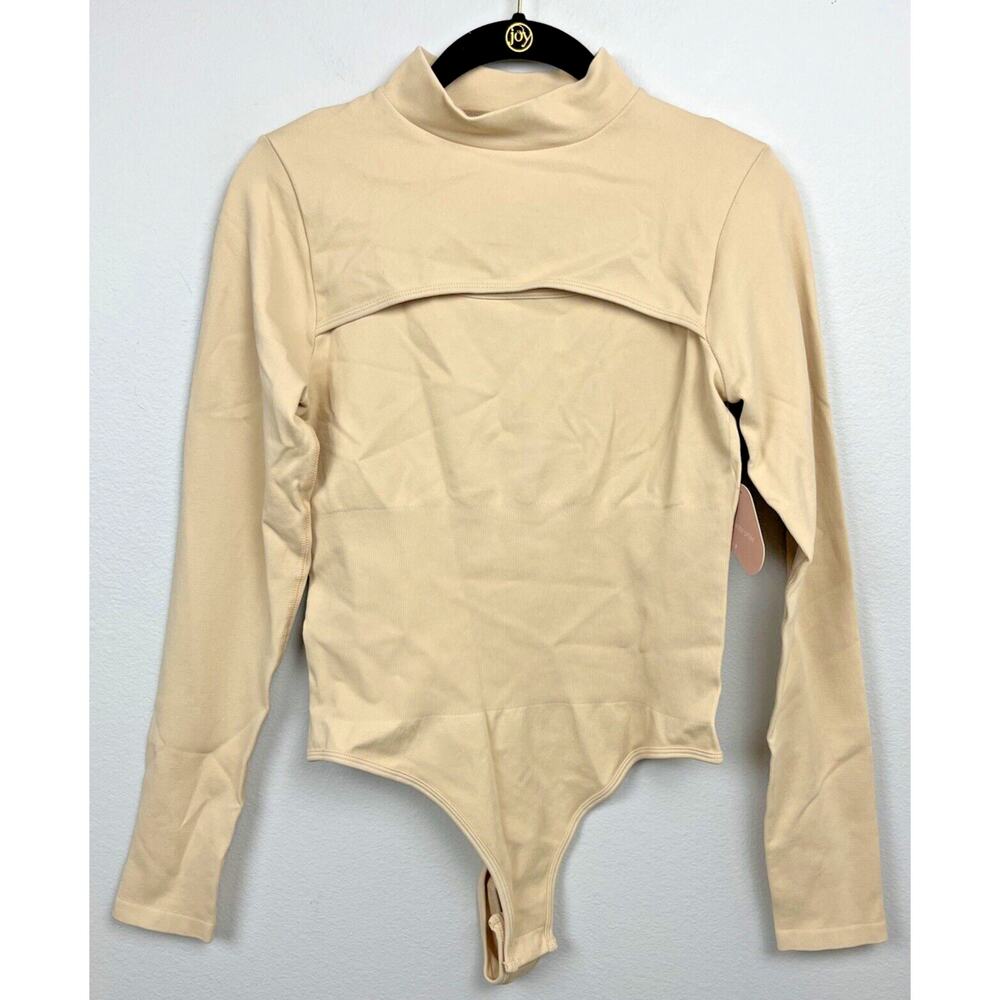 Algalround Long Sleeve Bodysuit Shapewear Thong Body Suit Tops Nude Size Large